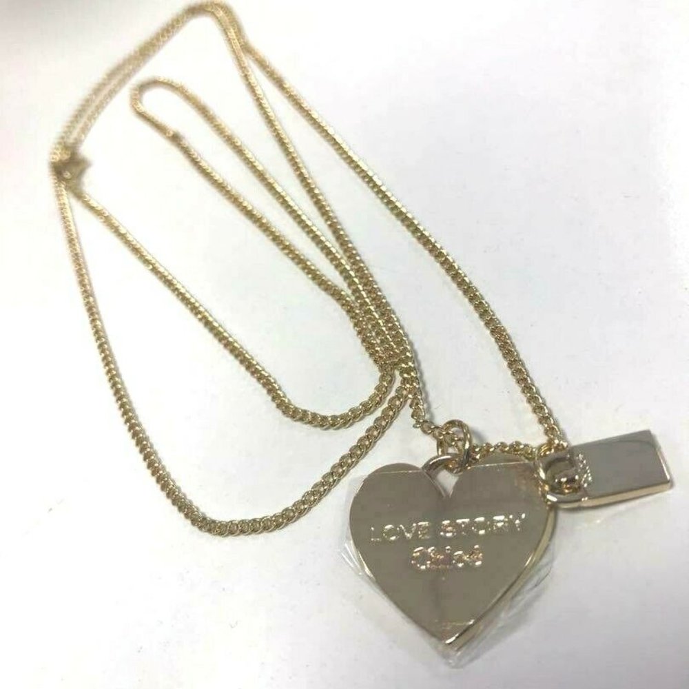 New! Cute Aesthetic CHLOE Love Story Heart Shape Long Pendant Necklace Gold Tone - Picture 5 of 6